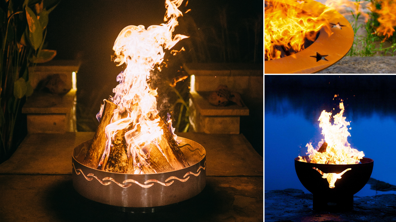 Decorative wood fire bowls from Fire Pit Art